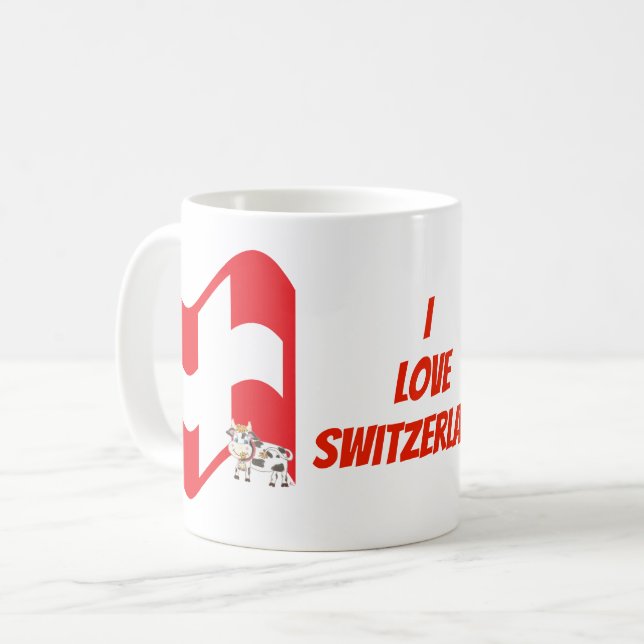 I love Switzerland | Swiss flag and cow coffee mug (Front Left)