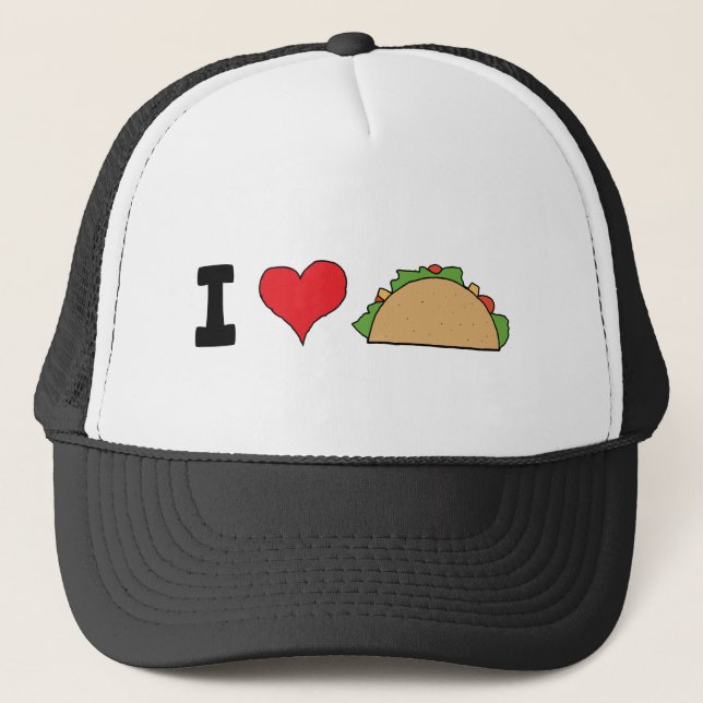 I Love Taco Clip Art Mexican Doodles Cartoon Taco Trucker Hat (Front)