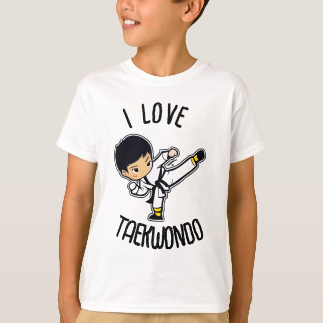 I Love Taekwondo Kids Martial Art Cartoon Artwork T-Shirt (Front)