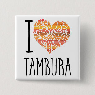 I Love Tambura Orange Mandala Heart 15 Cm Square Badge