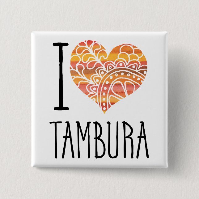 I Love Tambura Orange Mandala Heart 15 Cm Square Badge (Front)