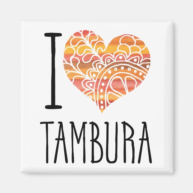 I Love Tambura Orange Mandala Heart Magnet (Front)