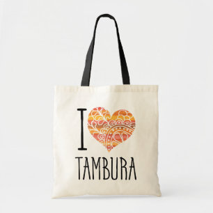 I Love Tambura Orange Mandala Heart Tote Bag