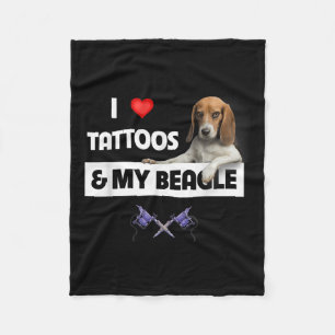 I Love Tattoos And My Beagle Dog Tattooed Mum Dad Fleece Blanket