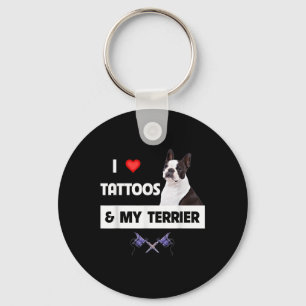 I Love Tattoos And My Border Collie Dog Tattooed M Key Ring