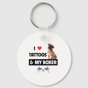 I Love Tattoos And My Boxer Bulldog Tattooed Dog M Key Ring