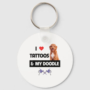 I Love Tattoos And My Golden Doodle Dog Tattooed M Key Ring
