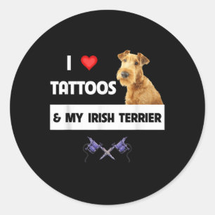 I Love Tattoos And My Irish Terrier Dog Mum Dad Bo Classic Round Sticker