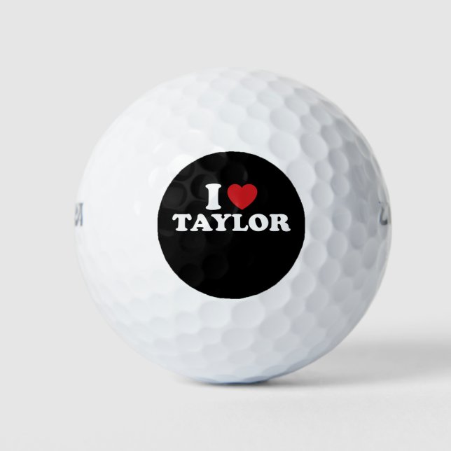 I Love Taylor Name I Heart Groovy Golf Balls (Front)