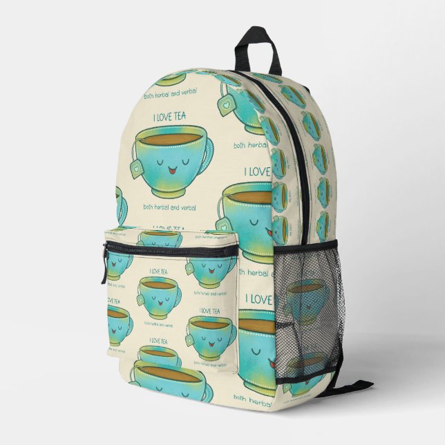 I Love Tea Both Herbal and Verbal Funny Tea Lover Printed Backpack (Back Corner Right)
