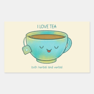 I Love Tea Both Herbal and Verbal Funny Tea Lover Rectangular Sticker