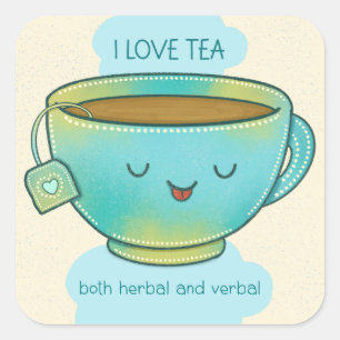I Love Tea Both Herbal and Verbal Funny Tea Lover Square Sticker