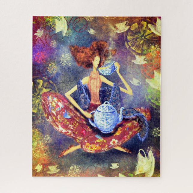 I Love Tea Girl Puzzle Fantasy Fairytale Painting (Vertical)