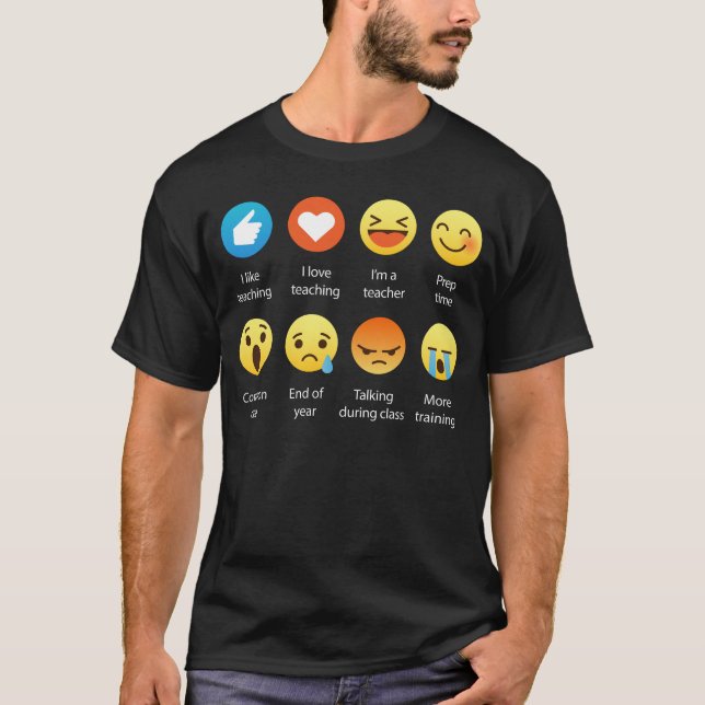 I Love Teaching Teacher Emoji Emoticon Funny Tee (Front)
