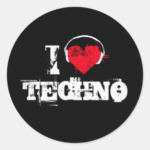 I love techno classic round sticker