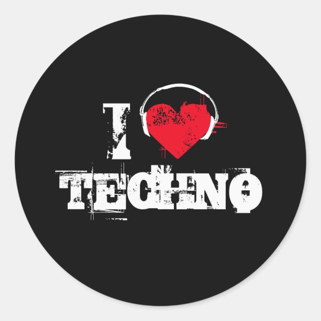 I love techno classic round sticker (Front)