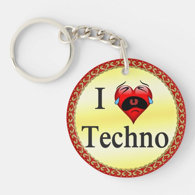 I love techno With a funny red heart singing Key Ring (Front)