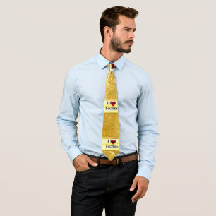 I love techno With a funny red heart singing Tie