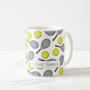 I LOVE TENNIS Balls Racquets Chic Sports Fun Coffee Mug