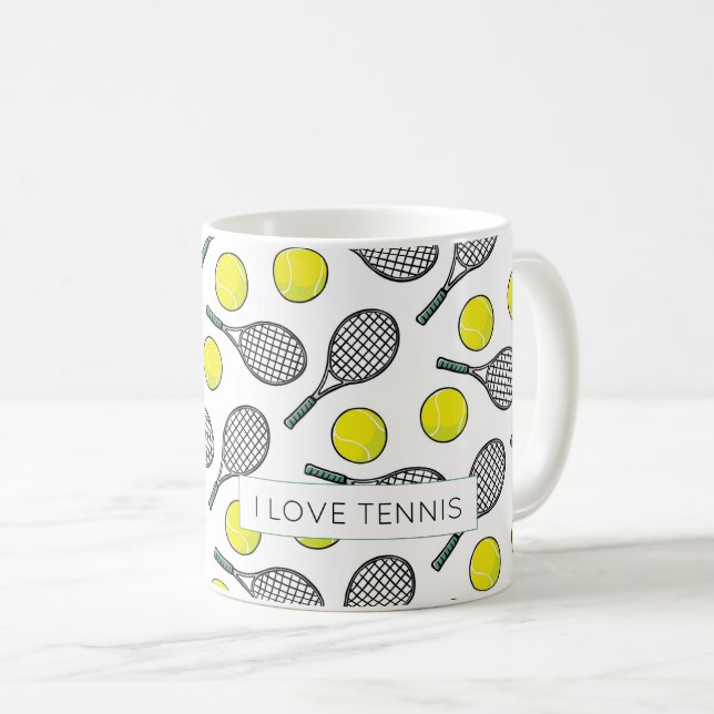 I LOVE TENNIS Balls Racquets Chic Sports Fun Coffee Mug (Front Right)