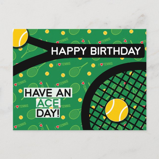 🎾 I love tennis green yellow Tennis Birthday Post Postcard (Front)