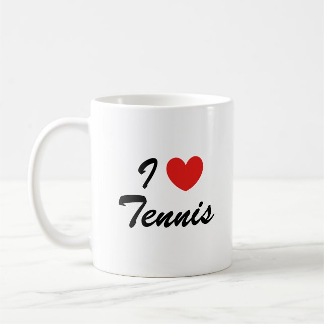 I Love Tennis Sports Typography Coffee Mug (Left)