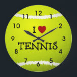 I Love Tennis - Tennis Ball Large Clock<br><div class="desc">I Love Tennis wrist watch.</div>