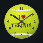 I Love Tennis - Tennis Ball Round Clock<br><div class="desc">I Love Tennis,  popular design</div>