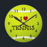 I Love Tennis - Tennis Ball Round Clock<br><div class="desc">I Love Tennis,  popular design</div>