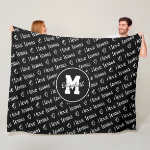 I love tennis text hearts black white ANY colour Fleece Blanket