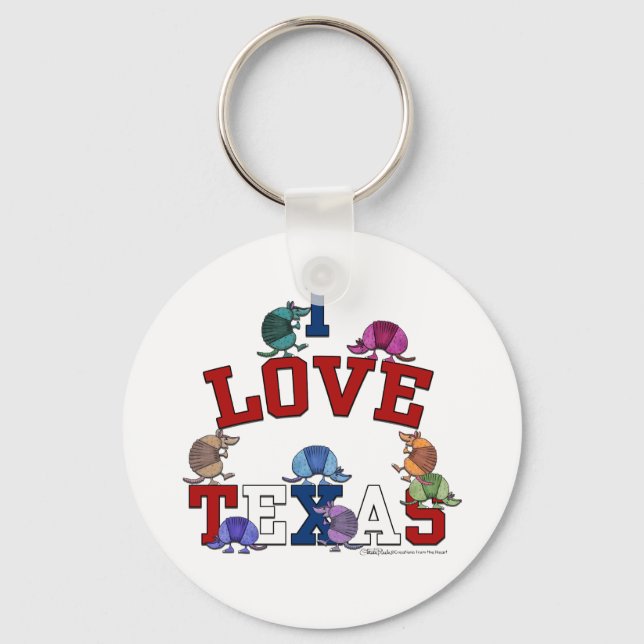 I Love Texas-Colourful Armadillos Key Ring (Front)