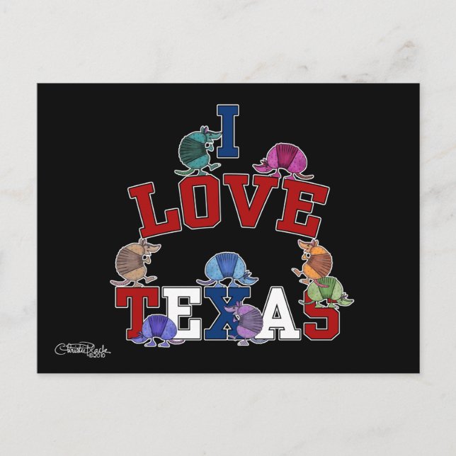 I Love Texas-Colourful Armadillos Postcard (Front)