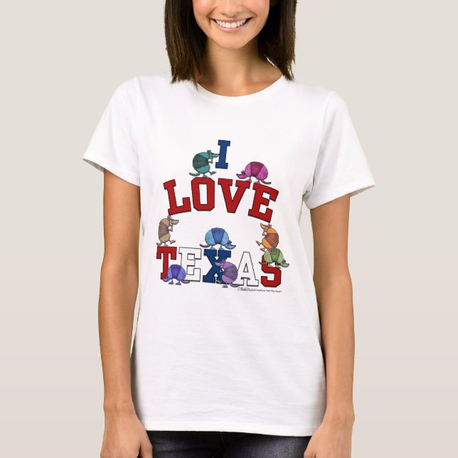 I Love Texas-Colourful Armadillos T-Shirt (Front)