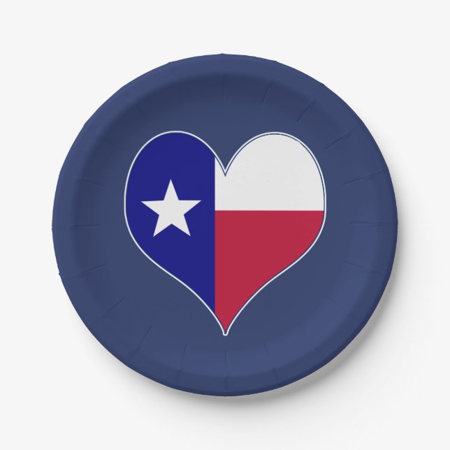 I Love Texas Flag Heart Paper Plate (Front)