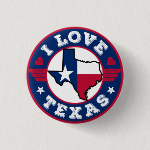 I Love Texas State Map and Flag 3 Cm Round Badge