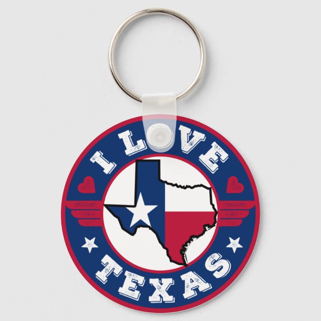 I Love Texas State Map and Flag Key Ring (Front)