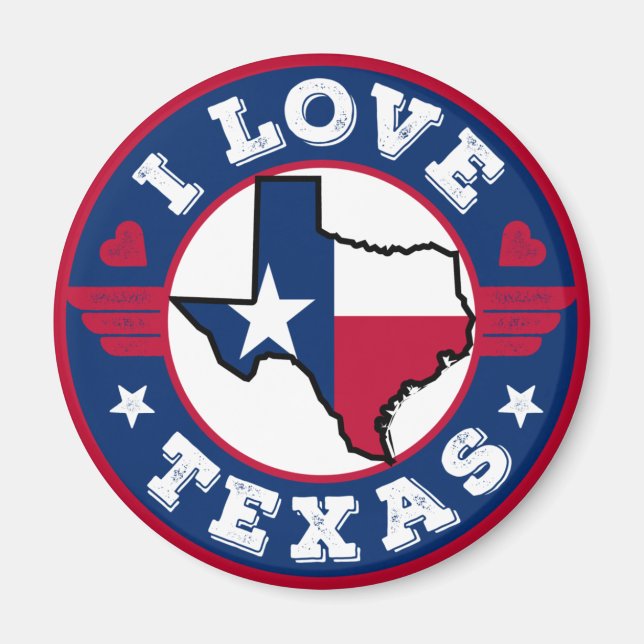 I Love Texas State Map and Flag Magnet (Front)