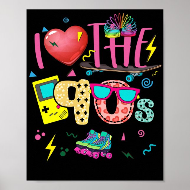 I Love The 90s Party Outfit 90er Retro Poster (Front)