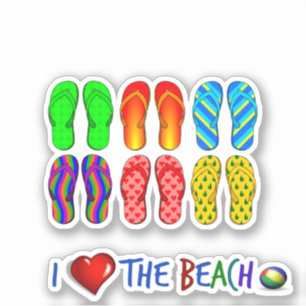 I Love the Beach, colourful flip-flops
