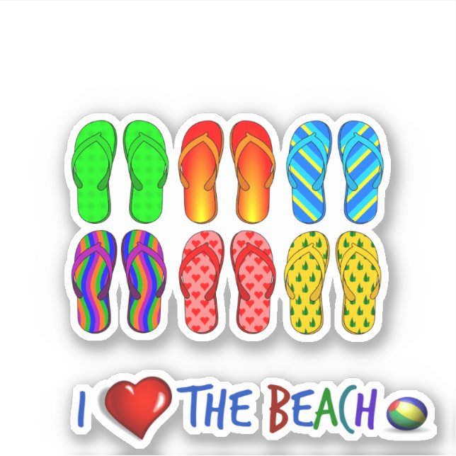 I Love the Beach, colourful flip-flops (Front)