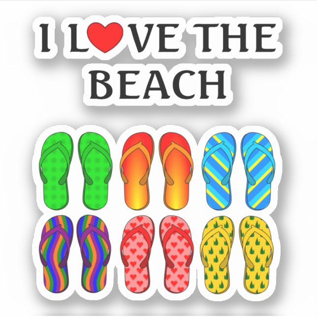 I Love the Beach, colourful flip-flops (Front)