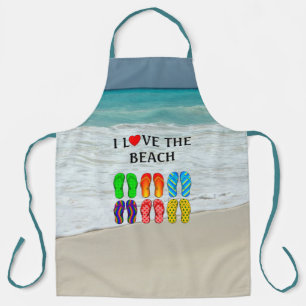 I Love the Beach, colourful flip-flops Apron