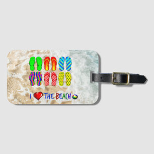 I Love the Beach, colourful flip-flops, Luggage Tag
