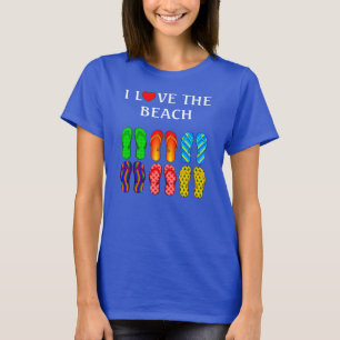 I Love the Beach, Colourful Flip-Flops T-Shirt