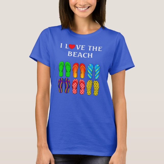 I Love the Beach, Colourful Flip-Flops T-Shirt (Front)
