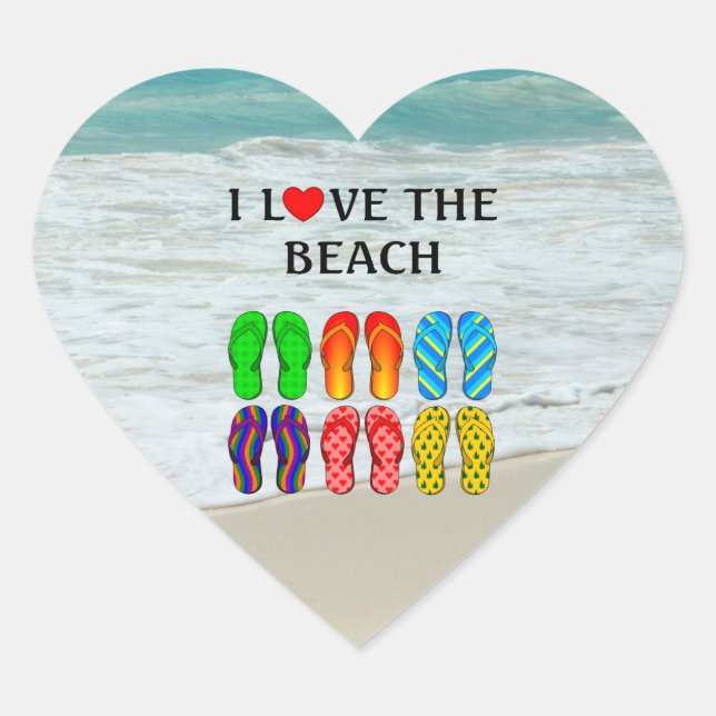 I Love the Beach, flip-flops, Heart Sticker (Front)