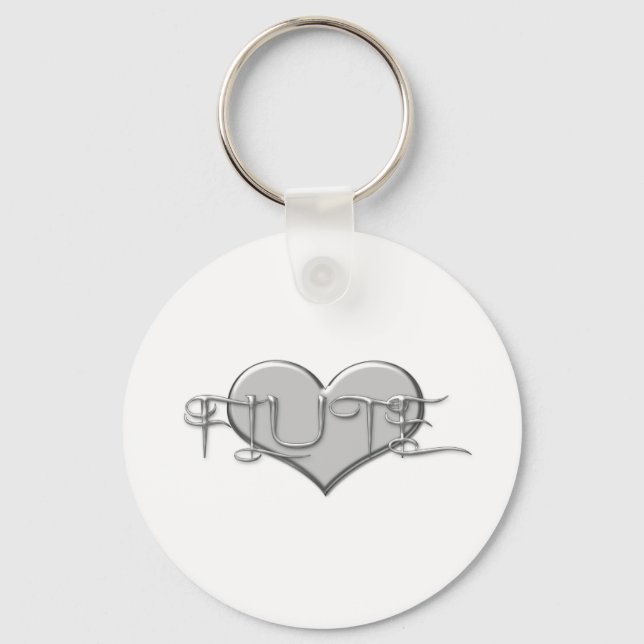 I Love The Flute Silver Heart Key Ring (Front)
