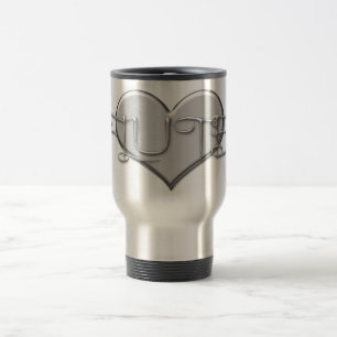 I Love The Flute Silver Heart Travel Mug