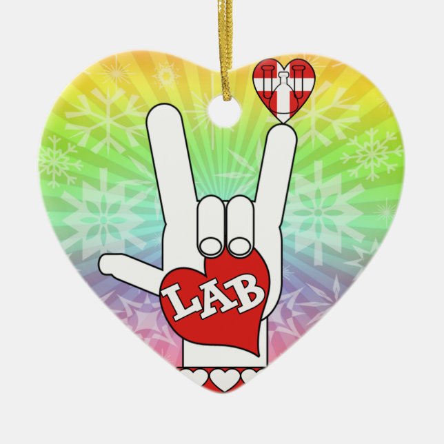 I LOVE THE LAB ASL SIGN CERAMIC TREE DECORATION (Front)