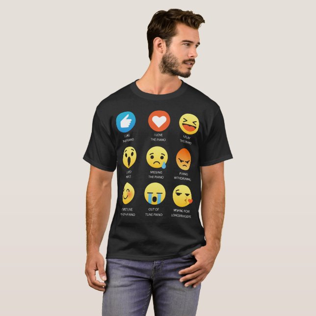 I Love the Piano Emoji Emoticon Graphic Tee Shirt (Front Full)